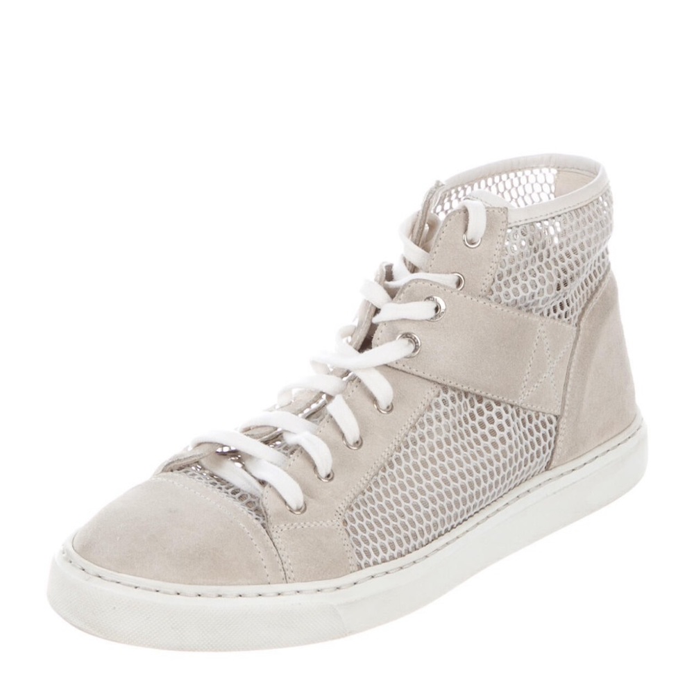 Chanel Beige High-Top Sneakers with Mesh Details